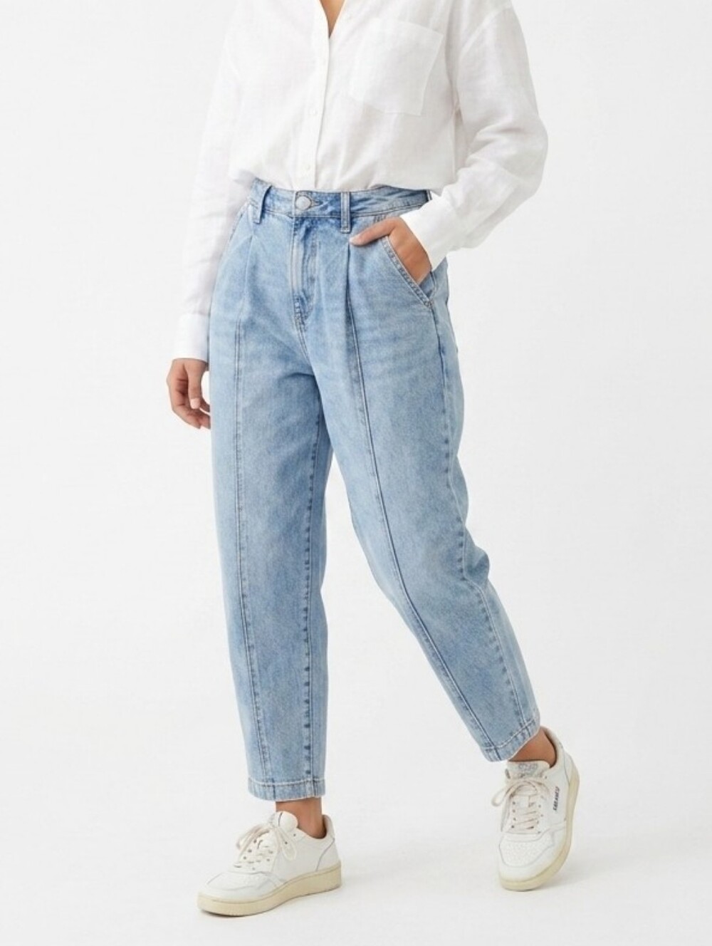 Frayed Jeans HR Pleated Baggy Barrel Light Wash Denim Sz 24 90s Aesthetic Granny